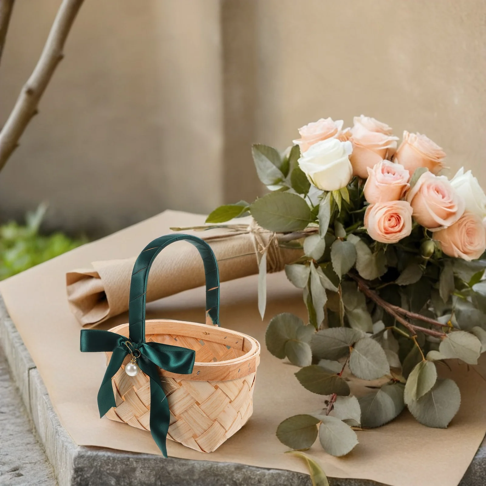 

Wicker Basket with Handle Flower Fruit Picnic Party Favor Storage Rustic Wedding Gift Baby Shower Basket with Handle