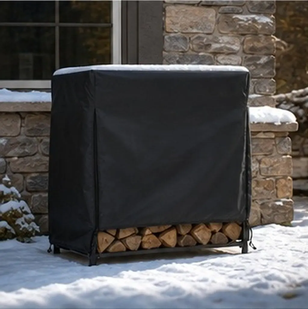 Wood Rack Cover Oxford Fabric Waterproof Firewood Protector Rain Snow Sun Resistant Tight Fit Breathable Outdoor Log Storage