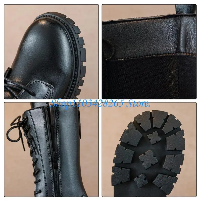 

Girls White Lace-Up Combat Galoshes with Side Zipper, Knee-Highs Lugs Dress/School Galoshes– Toddler/Tiny/Big Kids G2TE