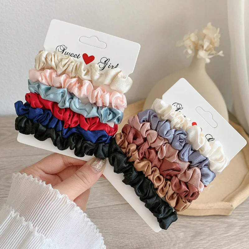 Gomas elásticas de seda sólida para el cabello para mujer, Scrunchie de seda satinada, gomas suaves onduladas, coleteros