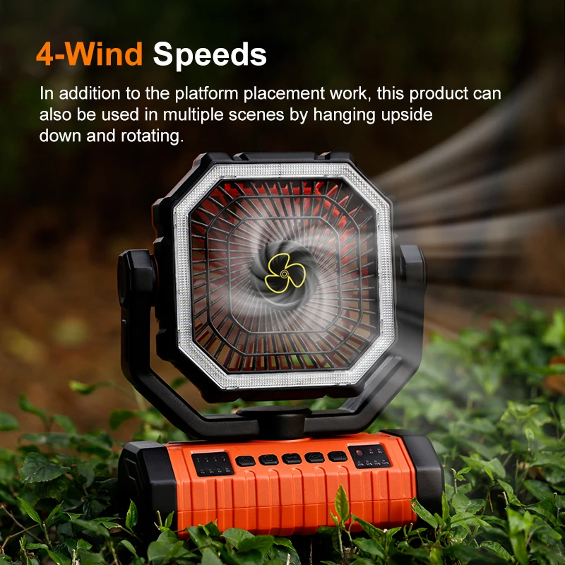 20000mAh Battery Operated Fan Portable Rechargeable Desk/Camping Fan with LED Light and Hook Outdoor Fan for Tent Car Trip