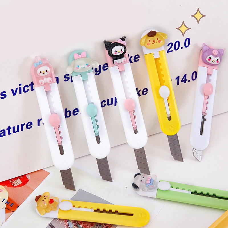 MINISO-Facas Utilitárias Melody Cinnamoroll, Lâmina De Papel Kuromi, Papelaria De Escritório Portátil Bonito, Ferramenta De Cortadores De Papel