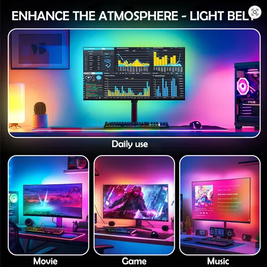 HTMCK Smart Ambient PC Display Sync Computer Monitor Backlight LED Strip Light RGB Color DIY Game Holiday Atmosphere Decor Lamp