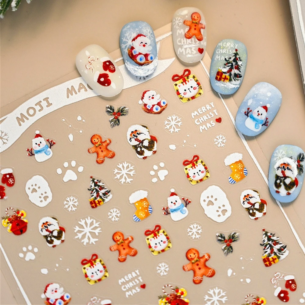 

Winter Christmas Santa Claus Snowman Snowflakes Gloves Gingerbread 3D Self Adhesive Nail Art Stickers Cute Xmas Manicure Decals