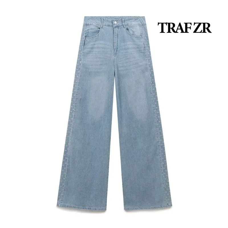 TRAF ZR luźne spodnie dla kobiet Denim spodnie damskie Newjeans moda damska szerokie spodnie minimalistyczne dżinsy Vintage Harajuku