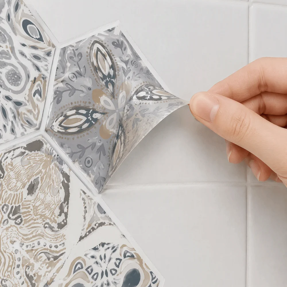 10pcs PVC Tile Stickers Self-Adhesive Mosaic Style Floor Stickers Hexagonal Pattern Peel and Stick Tiles Home Renovation