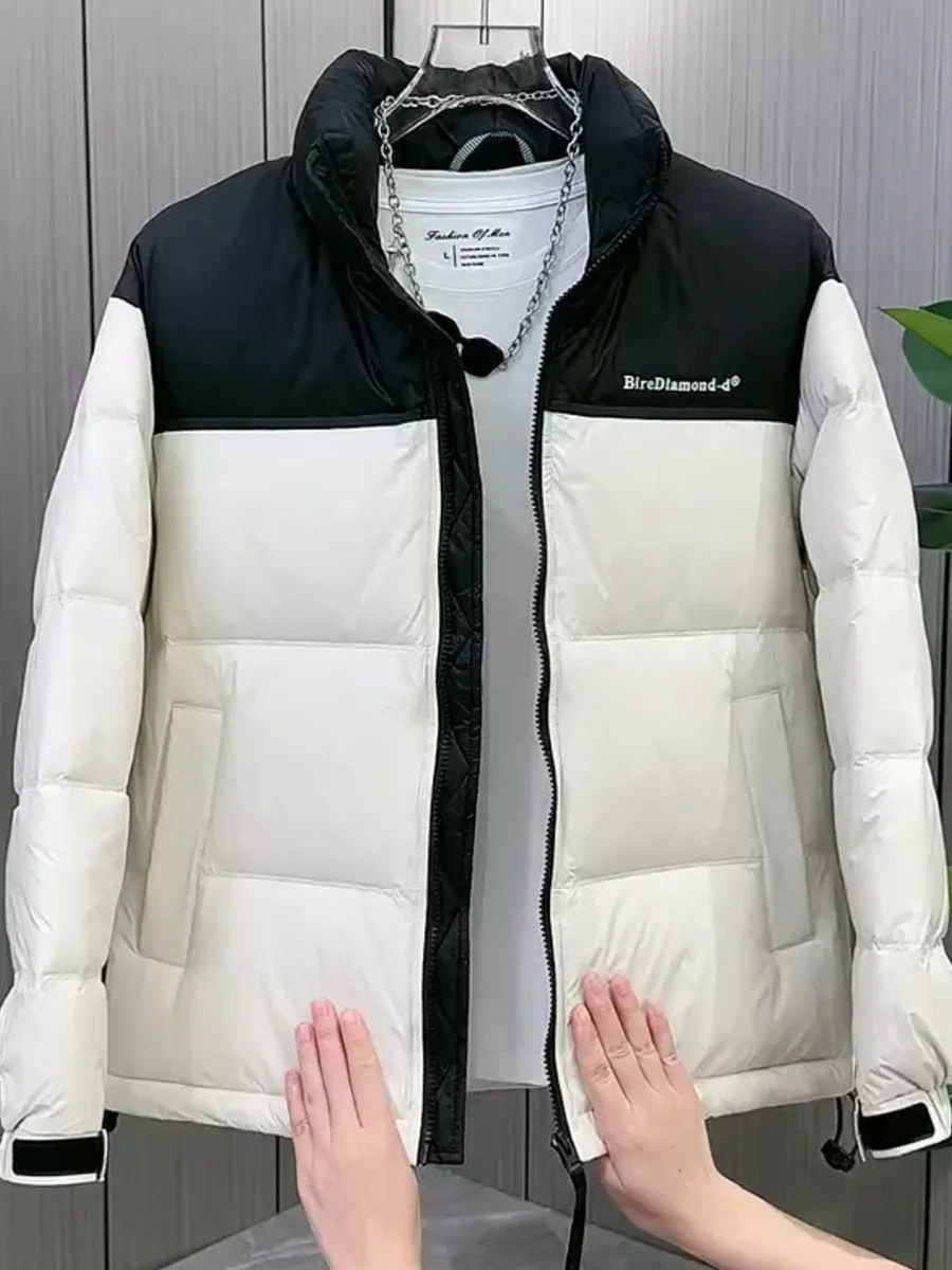 

Men's Thiened Long Sve Stand Collar down Jaet Letter Splicing Classic Versatile Winter New Arrival Sli Warm Coat