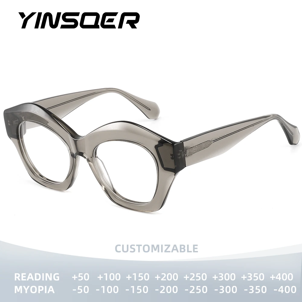 

Новые оправы для очков YINSQER «кошачий глаз» для женщин, дизайнерские ацетатные оправы, большие очки для чтения, с возможностью индивидуальной установки линз по рецепту