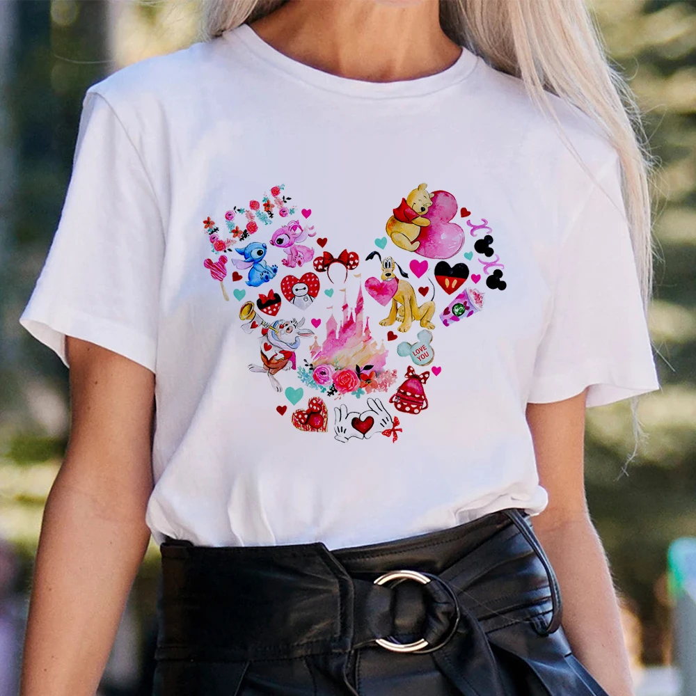 Kawaii Disney Cartoon Tops Mickey Mouse Women Clothes 2024 Summer Streetwear Casual Female Short Sleeve T-shirts Ladies Tee Gift