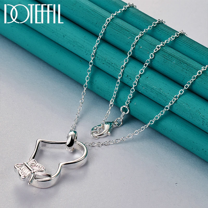 

DOTEFFIL 925 Sterling Silver Butterfly Heart Pendant Necklace For Woman Wedding Engagement Charm Jewelry