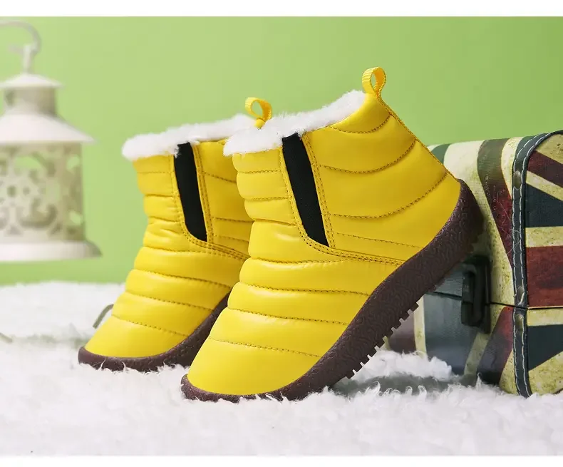 Autumn Winter Plush Boots For Children Platform Waterproof Boys Girls Fashion Snow Boots Thick Warm Cotton Shoes For Kids