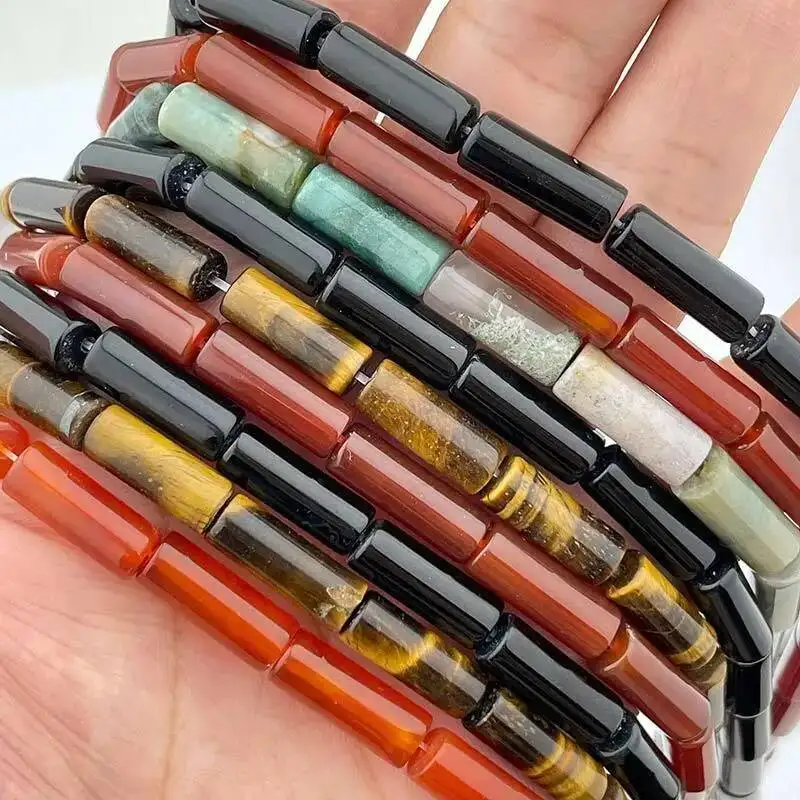 Natural Hematite Quartz Agate Tiger eye Lava Stone Beads Column Shape Strand 15 Inich For DIY Necklace Bracelats Jewelry Making
