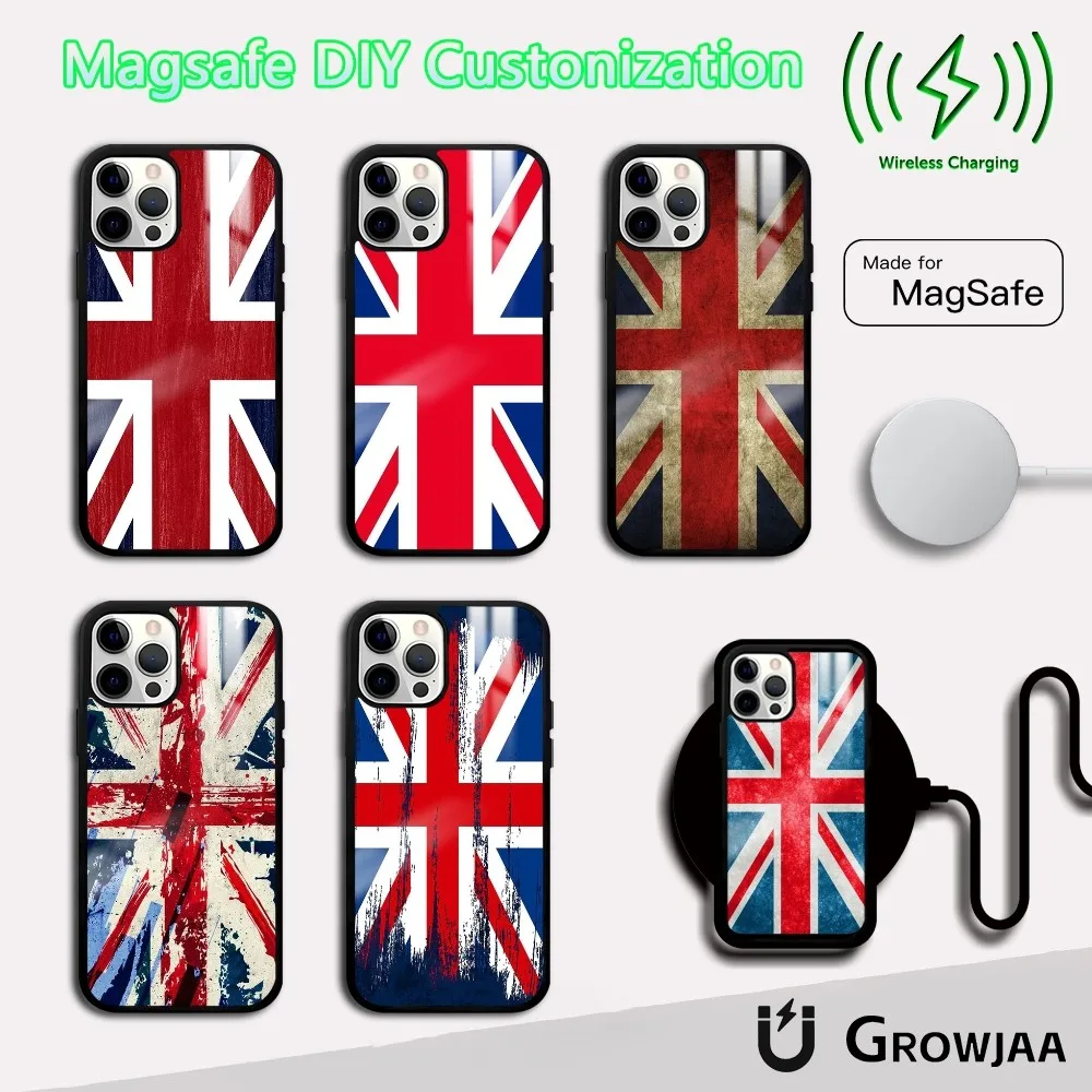 

England British Uk Flag Phone Case For iPhone 16 15 14 13 12 11 Pro Max Plus Mini Magsafe Mirror Wireless Magnetic Cover