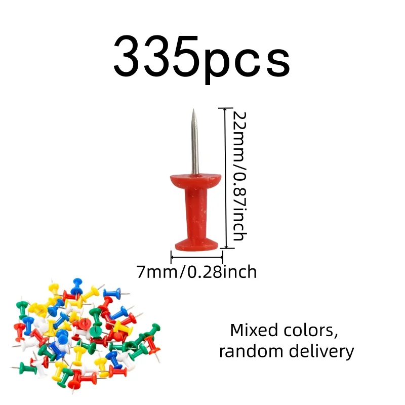 335 pcs Colorful Push Pins, Paper Notice Fixing, Colorful Assorted Colors, Easy Finger Push Grip, Multipurpose