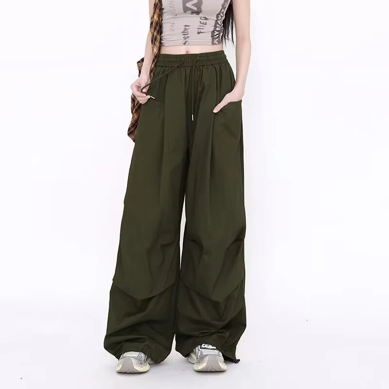 

American Retro Women All Match Cargo Pants High Street Casual Baggy High Waist Trousers Female Spring Fall New Wide Leg Pants