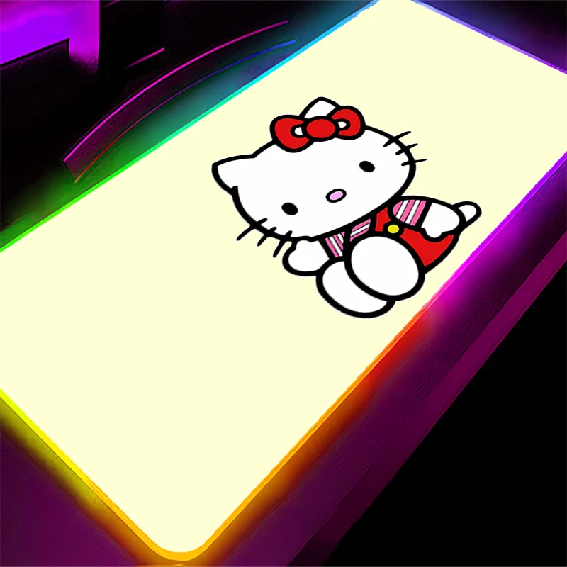 Mouse pad rgb hello kitty, borda de travamento, tipo velocidade do computador, tapete para jogadores de e-sports, teclado de laptop, led, mousepad, tapete de mesa