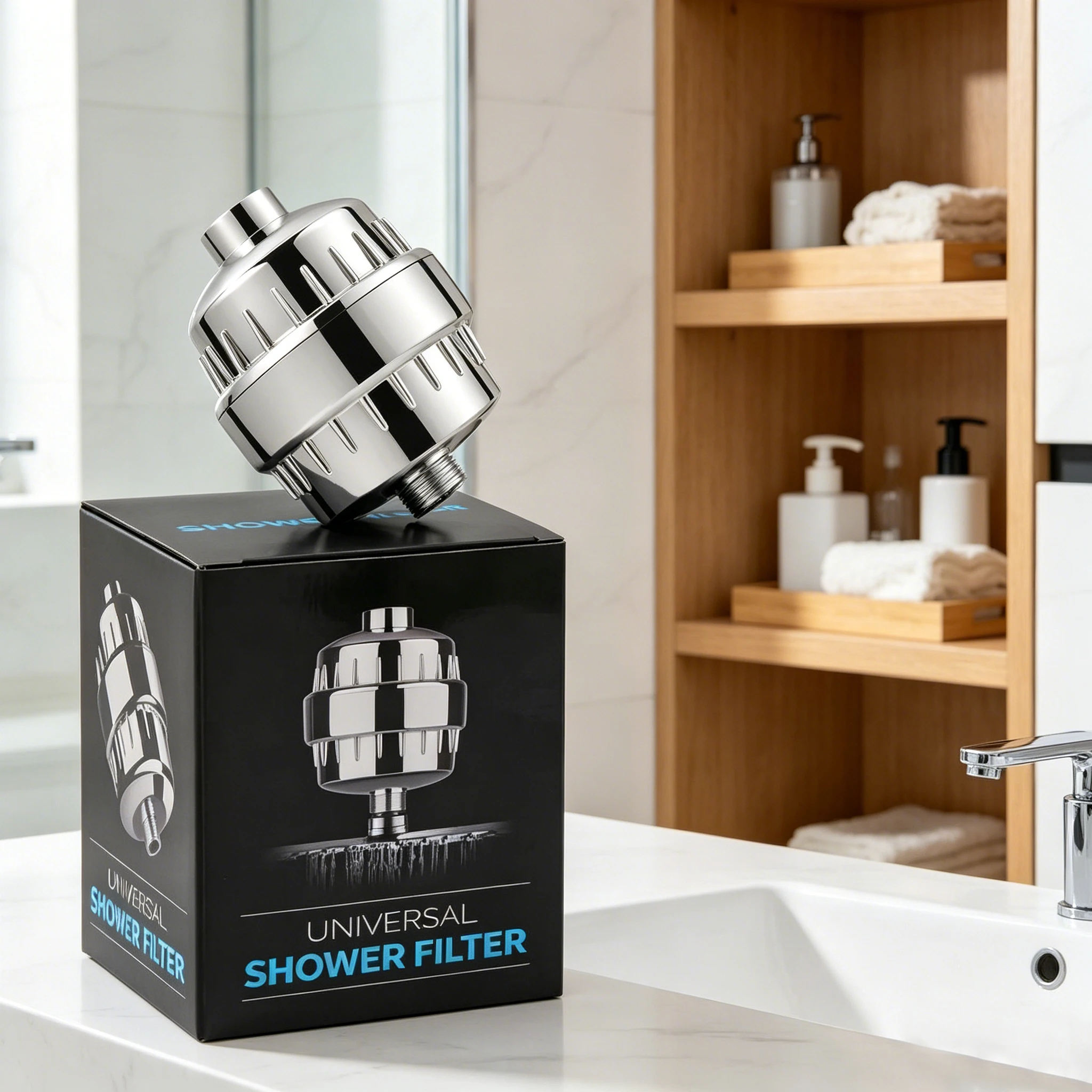 Universal Shower Head Filter, Durable Multi-Stage Filtration High Flow Water Purifier, Can Reduce Chlorine, Heavy Metals, and Odors, Easy to Install, Black/Silver Filter Element for Daily Bathroom Use - view 5