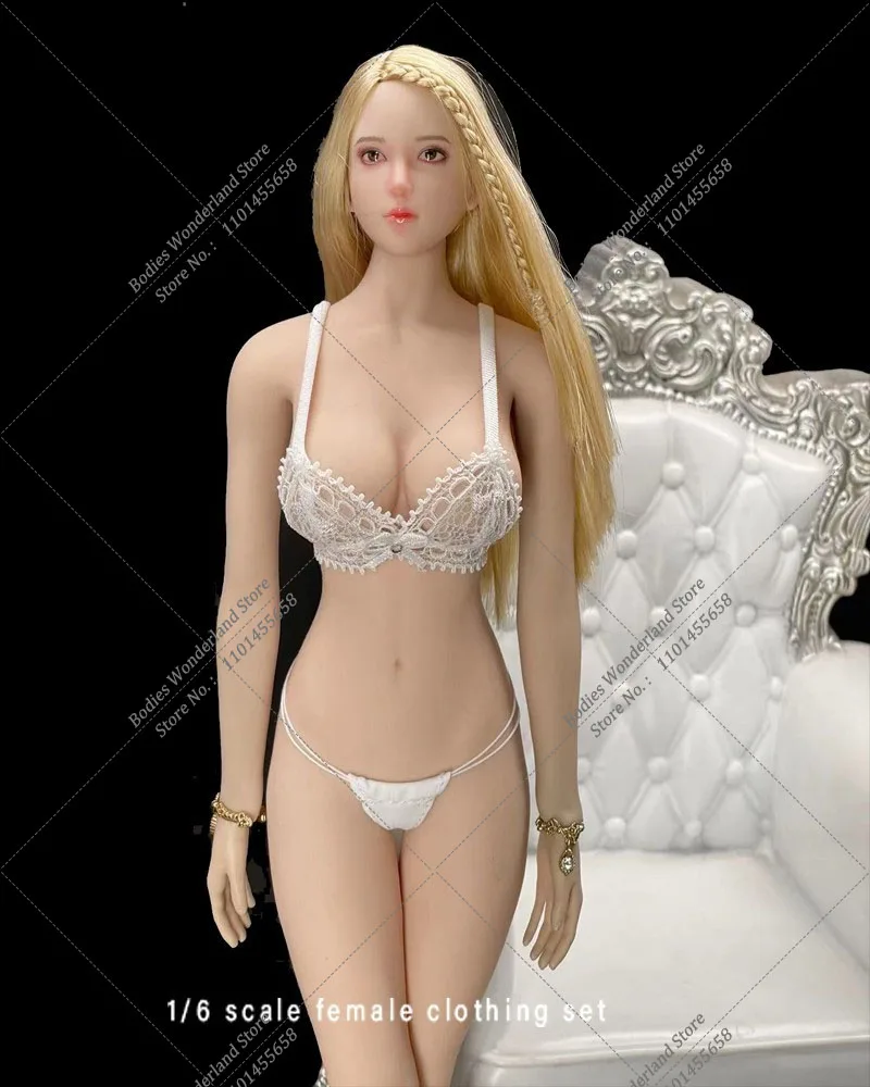 Zwart/Wit Kleur 1/6 Schaal Klassieke Vrouwen Kanten Bh String Ondergoed Set Transparante Lingerie Set Voor 123 Inch Action Figure Body