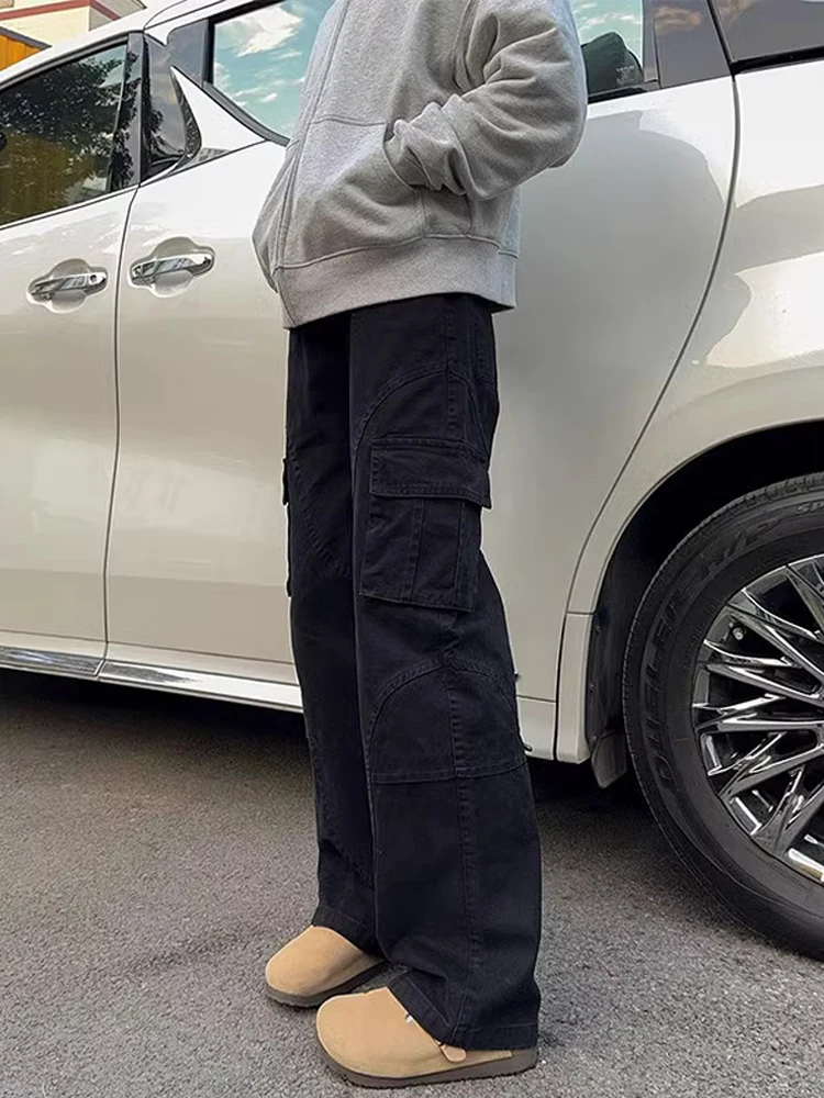 

Bla Straight Leg Workwear Pants Men's Waed Loose Wide Leg Patchwork Casual Pants Autumn Loose Slimming Micro Flared Pants