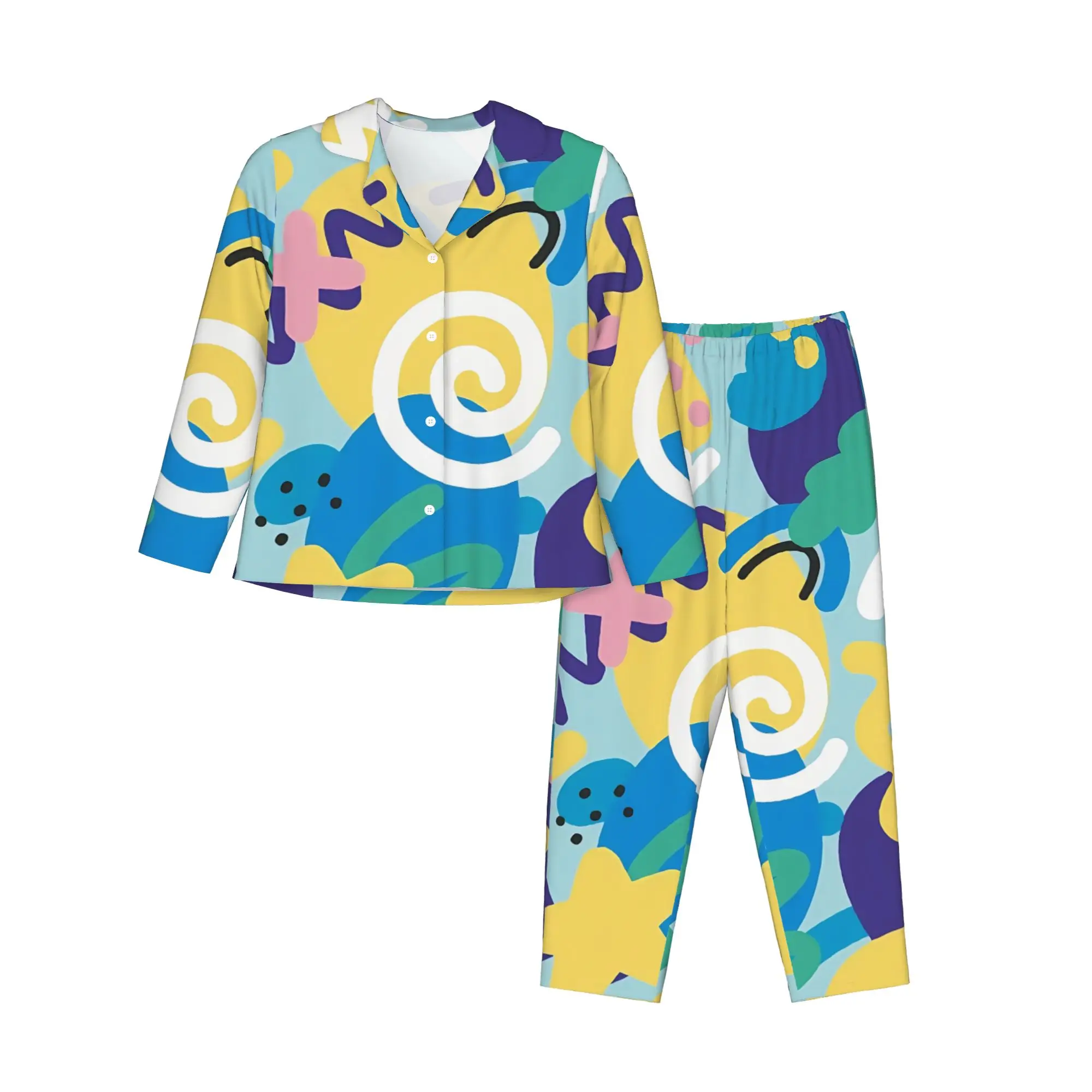 Абстрактные формы с узором, весенне-осенние новые женские пижамы, одежда для дома, кардиган, пижамный комплект с длинными рукавами