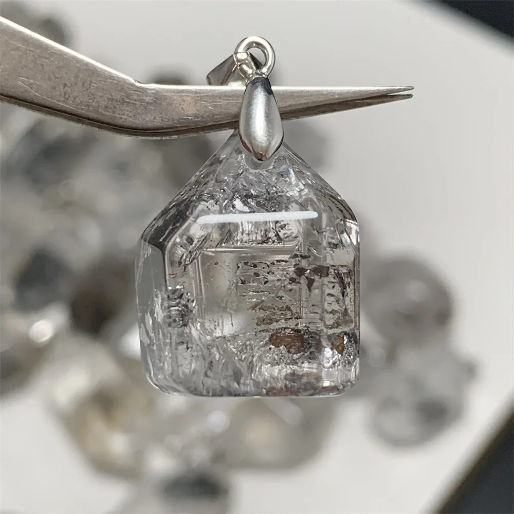 Natural Herkimer Diamond Pendants Women Men Petroleum Quartz Healing Beads Black Graphite Inclusion Rainbow Flash Clear Crystals
