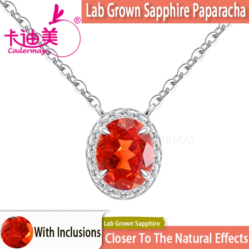 

CADERMAY 6x8mm Lab Grown Ruby Pegion Blood Red Paparacha Sahhpire S925 Sterling Silver Chain Necklace For Women Jewelry Gifts