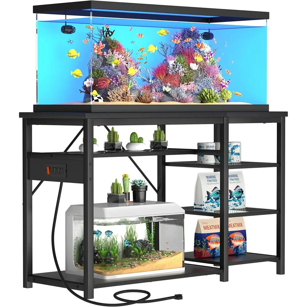 

Durable Steel/Wood Aquarium Stand - 75 Gallon, 1200 LB Capacity, 3-Tier Shelves, Built-In Outlets for Fish & Reptile Tanks
