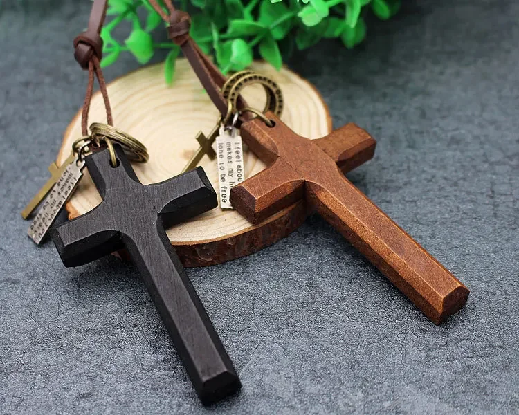 Vintage Black Brown Cross Pendant Necklace for Men Woman Wood Crucifix Prayer Christian Religious Necklaces Male Jewelry Gifts