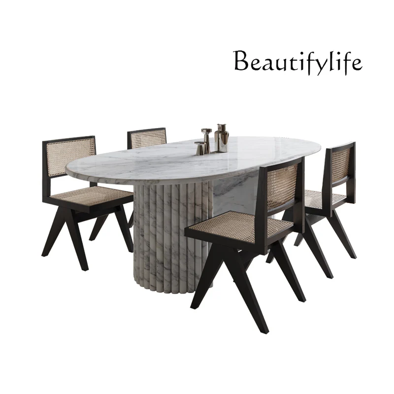 

Big flower white natural marble rice table Italian designer light luxury restaurant creative high-end French