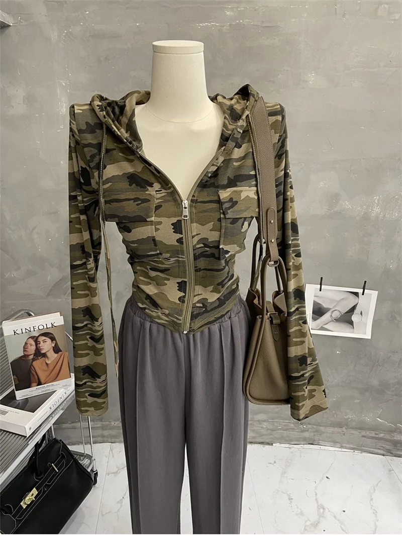 

Women's Slim Fit Long Sleeve Hoodie Zipper Short Jacket Camouflage Print Casual Comfortable Polyester Cotton Blend T-Shirt