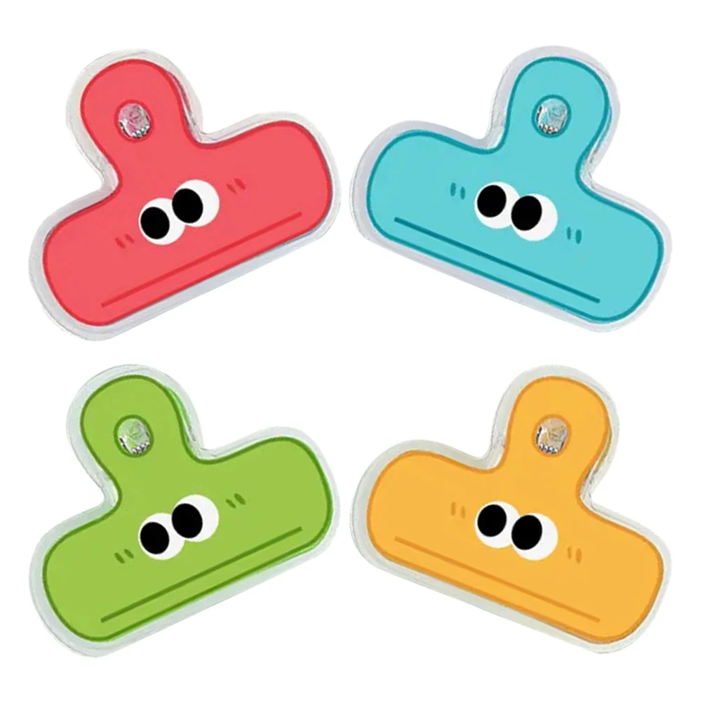

4 Pcs Clip Binder Paper Clips Small Bag for Food Storage Chip Kitchen Bags Mini Funny