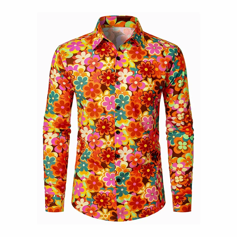 Holiday Bohemia Style Full Print Flowers Long Sleeve Shirt Men Clothes Elegant Formal Lapel Button Shirts Casual Fashion 2026
