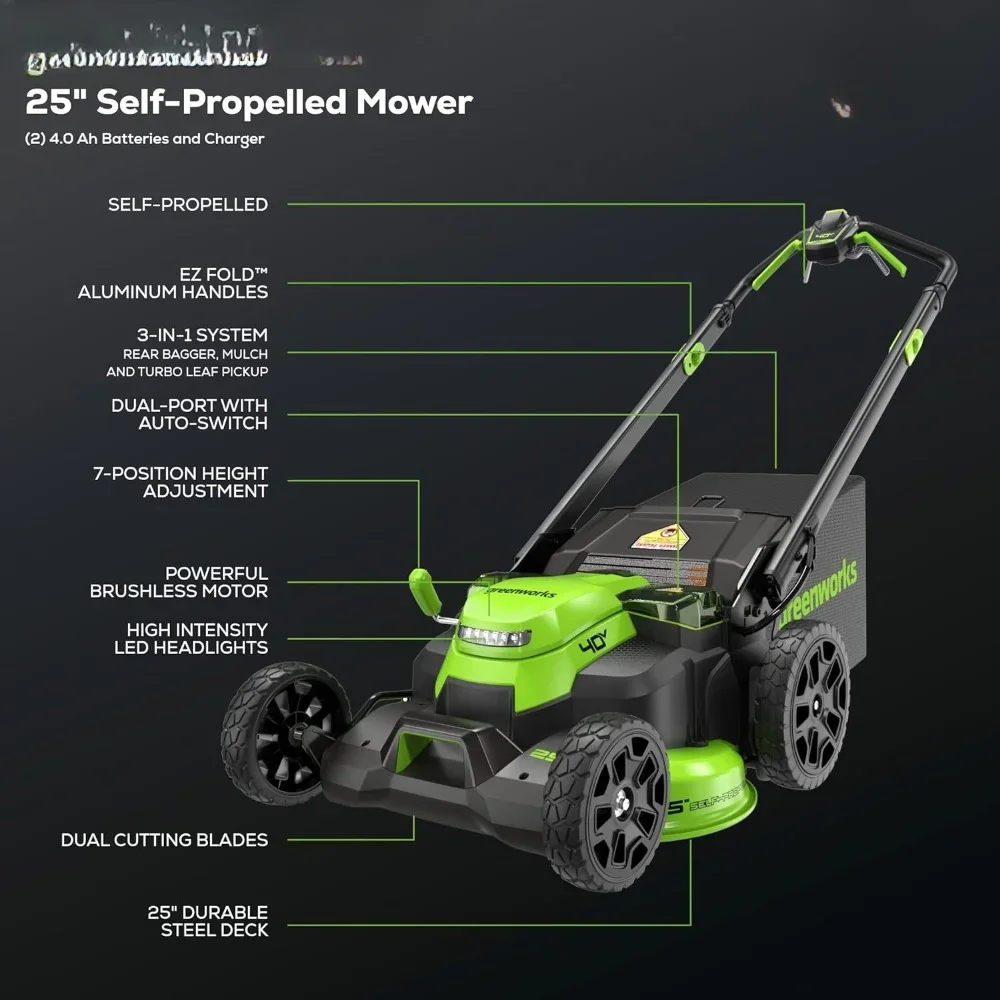 

A for40V25" Brushless Cordless (Self-Propelled) Lawn Mower (75+ Compatible Tools), (2) 4.0Ah Batteries and Dual Port Rapid