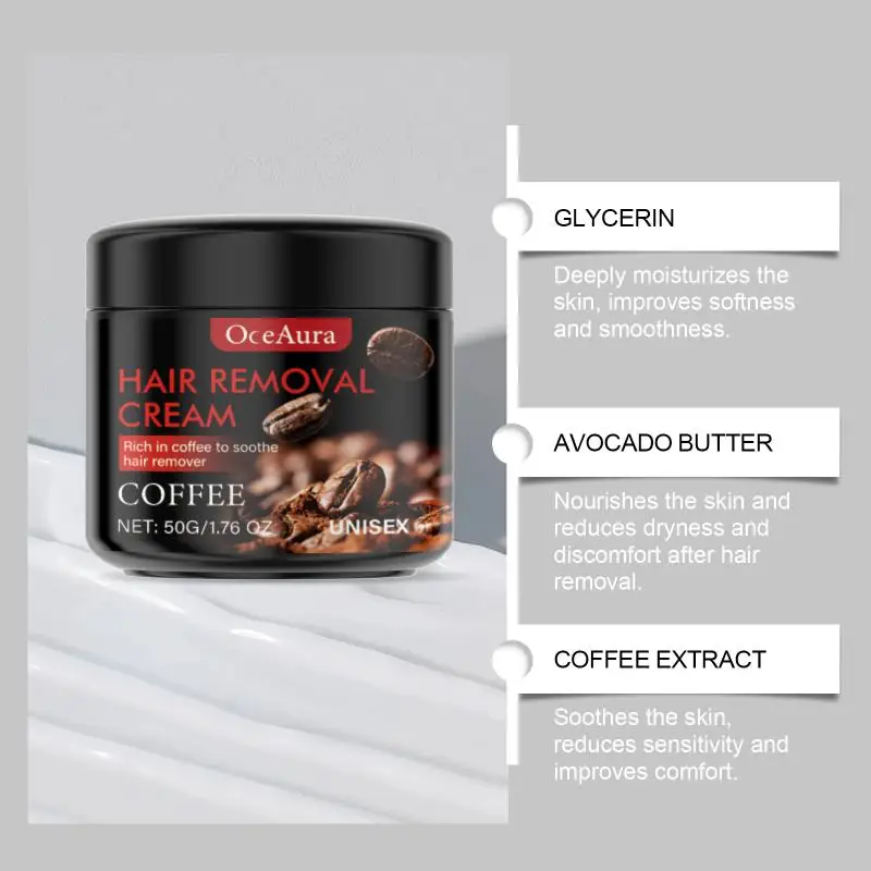 

OceAura Men Hair Removal Cream Coffee Painless Depilatory Underarm Armpit Leg Repair Hydrating Care 50g