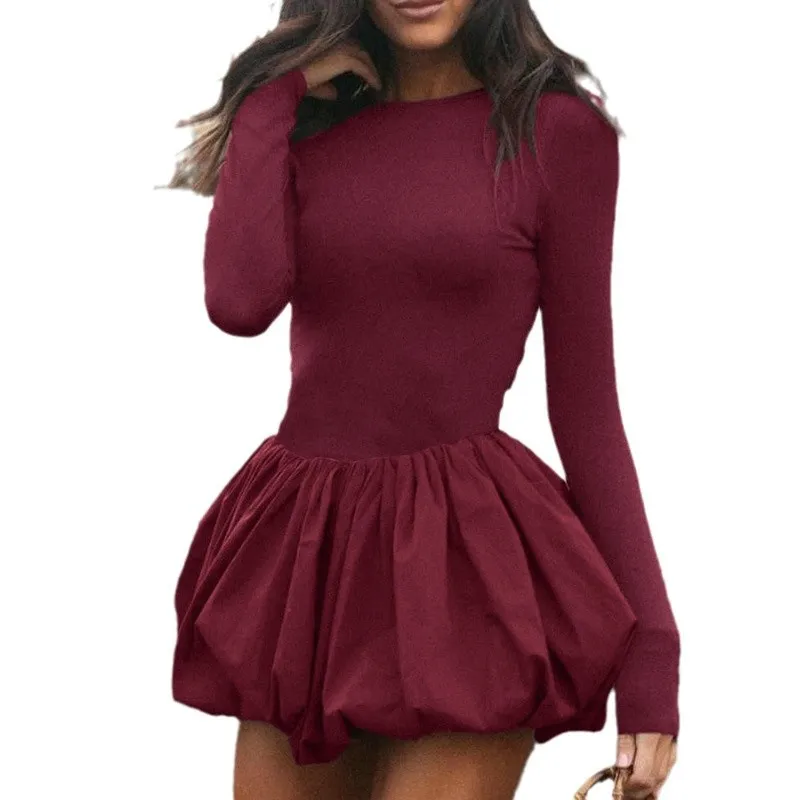 2025 Europäischen frauen Herbst Neue Stil Temperament Rundhals Slim Fit Lange Ärmeln Backless Kurze Elegante Blumen Knospe Kleid