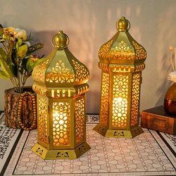 1PC Metal Morocco Lantern Candle Holder, Elegant Home Cutout Candle Holder Wrought Iron Wind Lamp Candle Holder Tabletop Crafts