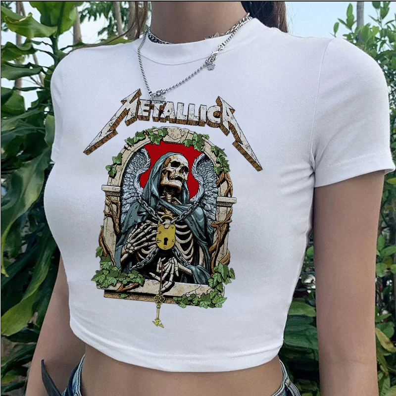 Heave Metal zespół rockowy t-shirt damski y2k ubrania para odzież dla par krótki top t-shirt biały t-shirt streetwear