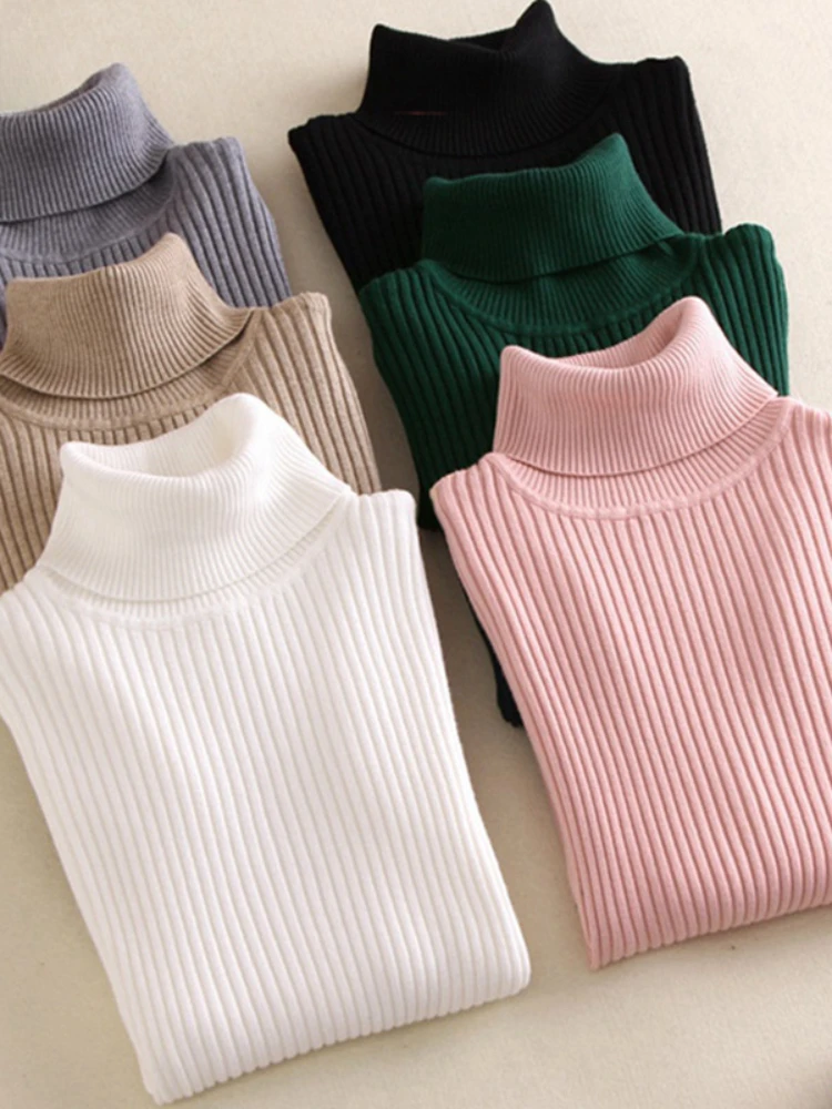 

Artsu Turtleneck Women Sweater Basic Solid Pull Knitted Tops Casual Slim Pullover Streetwear Simple Soft Long Sleeve Jumpers