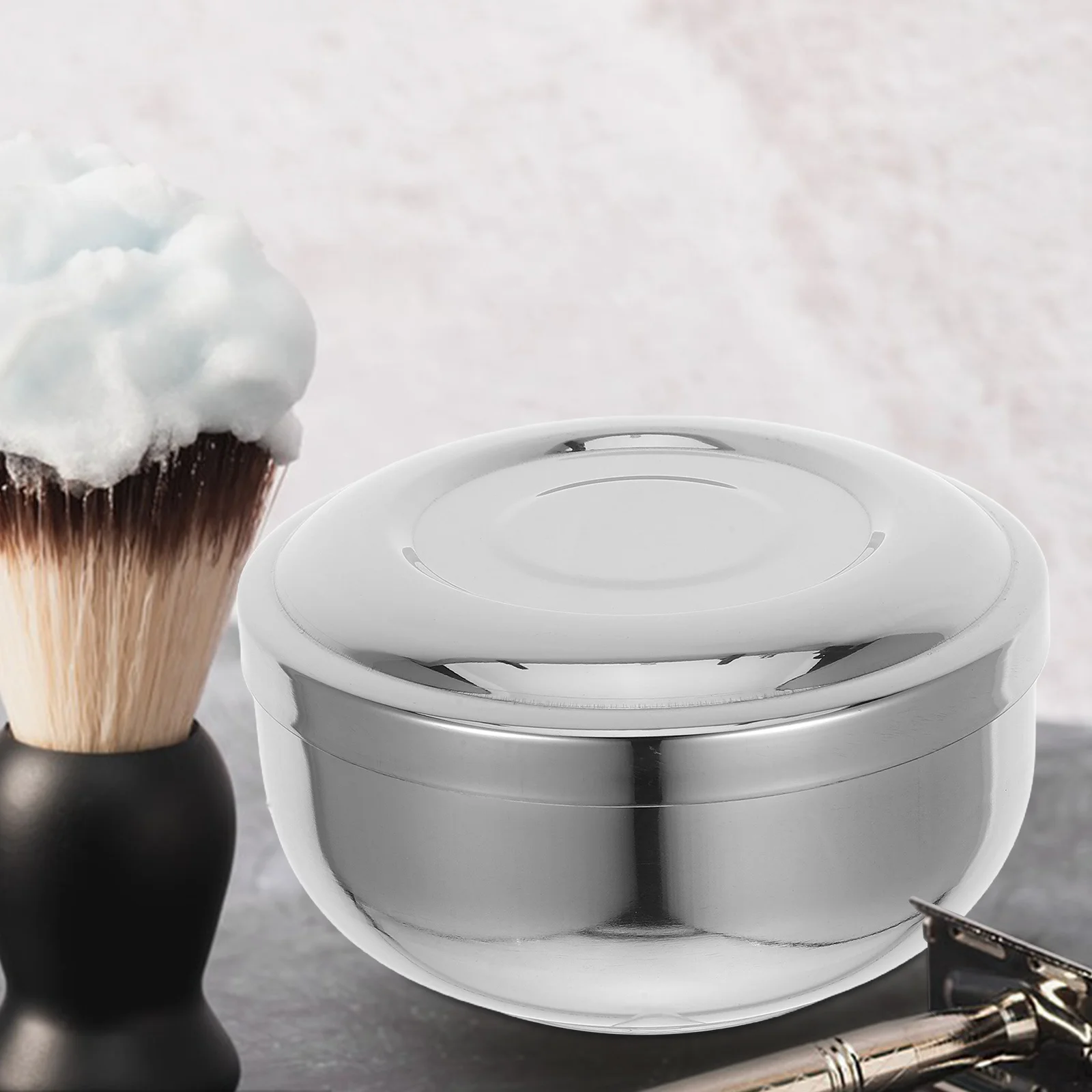 Tigela de barbear de metal premium com tampa, tigela de sabão de barbear de longa duração para homens, manuseio de espuma suave em rotina de aliciamento tradicional