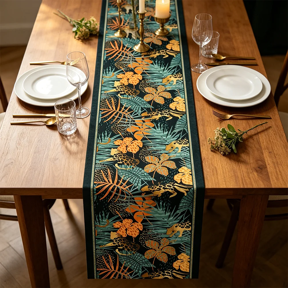 New Chinese-style floral imitation-jute tablecloth in versatile design. Suitable for kitchen island counter. Can be used for oil