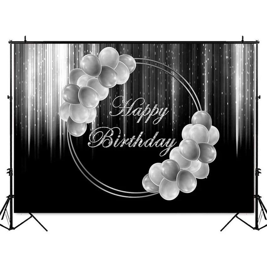 Grauer Glitzer-Geburtstagshintergrund, schwarz, für Erwachsene, Geburtstagsfeier, Dekoration, Dessert-Tischbanner, Hintergründe für Frauen und Männer