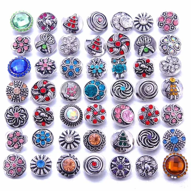 

50PCS/lot Snap Jewelry Rhinestone Mini Metal Snap Buttons Fit 12mm Snap Bracelet Bangle Earrings Necklaces