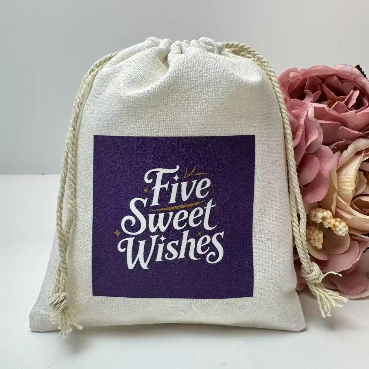 

Five Sweet Wishes Bag package Wedding Jewelry Birthday Party Candy Favor Makeup Jute Drawstring Gifts Packaging Bags Pouches