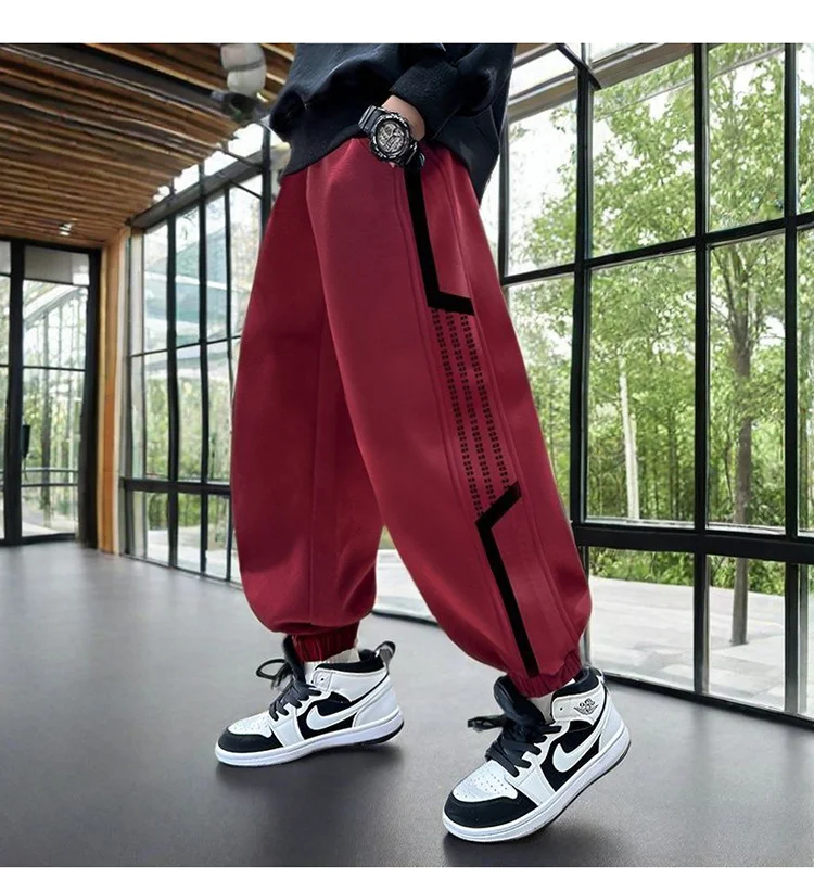 Hochwertige Jungen-Sporthosen, koreanische Kinderhosen mit Seitenstreifen, grau-schwarze lässige Baumwoll-Teenager-Jogginghosen, Kinderkleidung 5-14 Jahre – Detail 10
