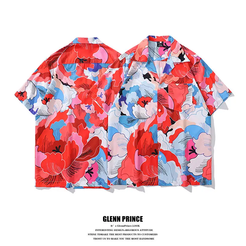 BEIANJI men clothing 2025 new Thai Hawaiian flower full print short-sleeved flower shirt men's summer casual Cuban collar shirt