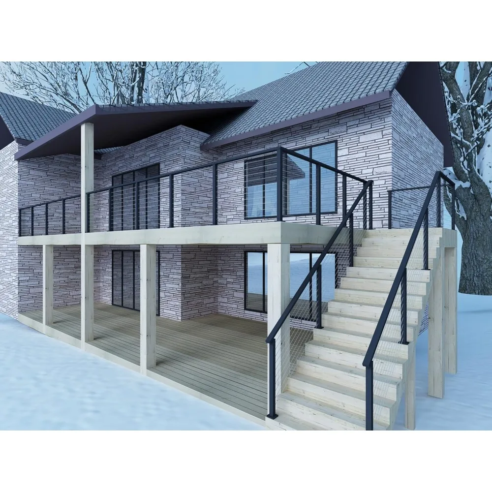 Steel Square Fence Post for Deck Cable Railing System (36" Level-drilled-4 Pack, Black)