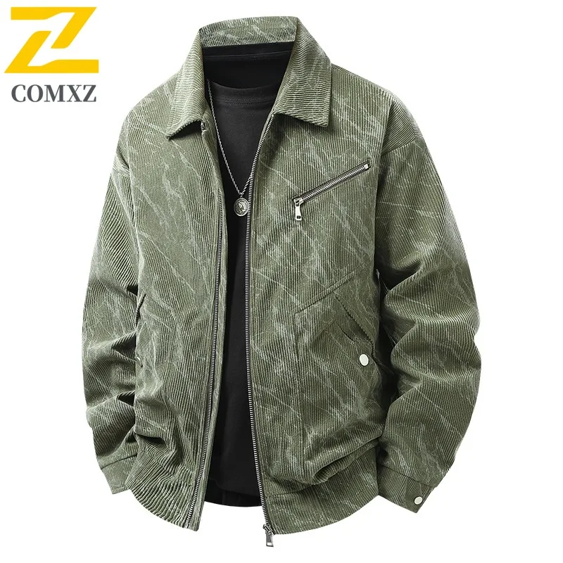 

COMXZ Jacket Corduroy Loose Men Women Stand Collar Multi Pocket Coat Fashion Streetwear Waterproof Windproof for Outdoor 2025
