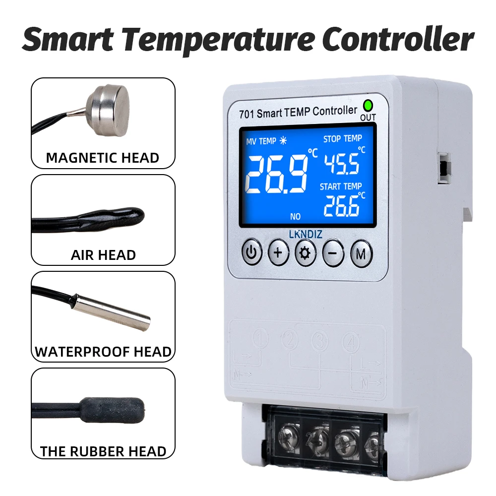 Controlador de temperatura inteligente, termostato constante, interruptor de controle de temporização, controle de ciclo, opção de cabeça de sensor múltiplo, ac 220v