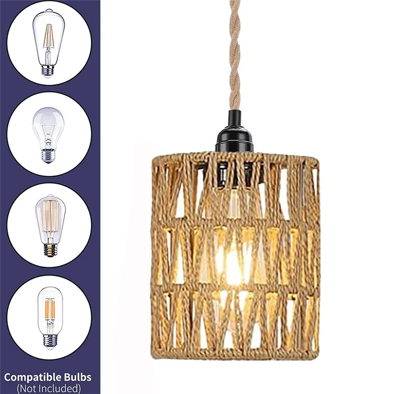 

ABRU-Boho Plug In Pendant Light, Hanging Light With Plug In Cord, Ceiling Lamp Rattan Cylinder Lamp Shade Switch