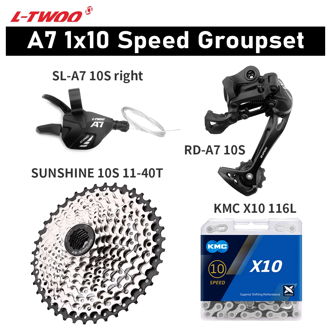 

Ltwoo A7 10S Groupset Shifter Derailleur 10V Gear Set 10 Speed Cassette 36T 40T 42T 46T 50T K7 KMC X10 Chain for Shimano M4100